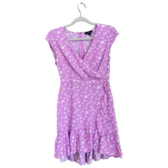J CREW Ruffle Front Mini Dress in Soft Rayon Bubblegum Floral Size 2 Faux Wrap - Picture 3 of 9